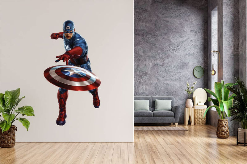 SK Graphics Captain America Standing Wall Sticker (Multicolor PVC Vinyl)