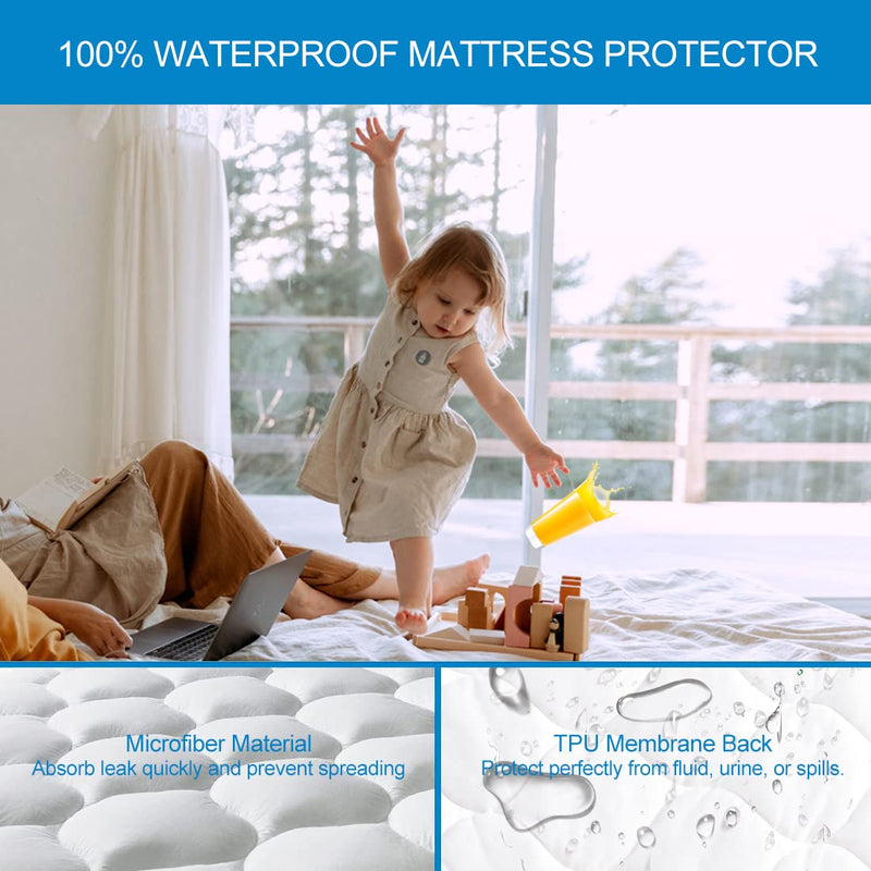 Twin XL Quilted Fitted Waterproof Mattress Pad, Premium Filling Mattress Cover, Breathable, Quiet, Cooling, Hypoallergenic, Machine-Washable Mattress Protector, Deep Pocket, Vinyl Free