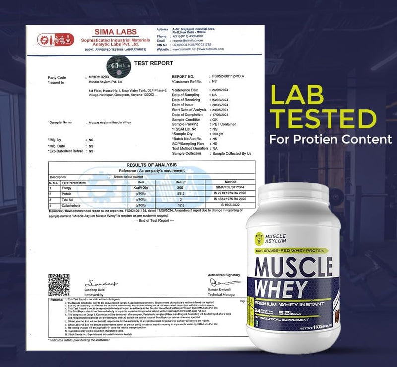 Muscle Asylum Premium Whey Protein l 1kg, 25 Servings l Double Chocolate l With Genuine Lab Reports l Muscle Building & Recovery | Increased Muscle