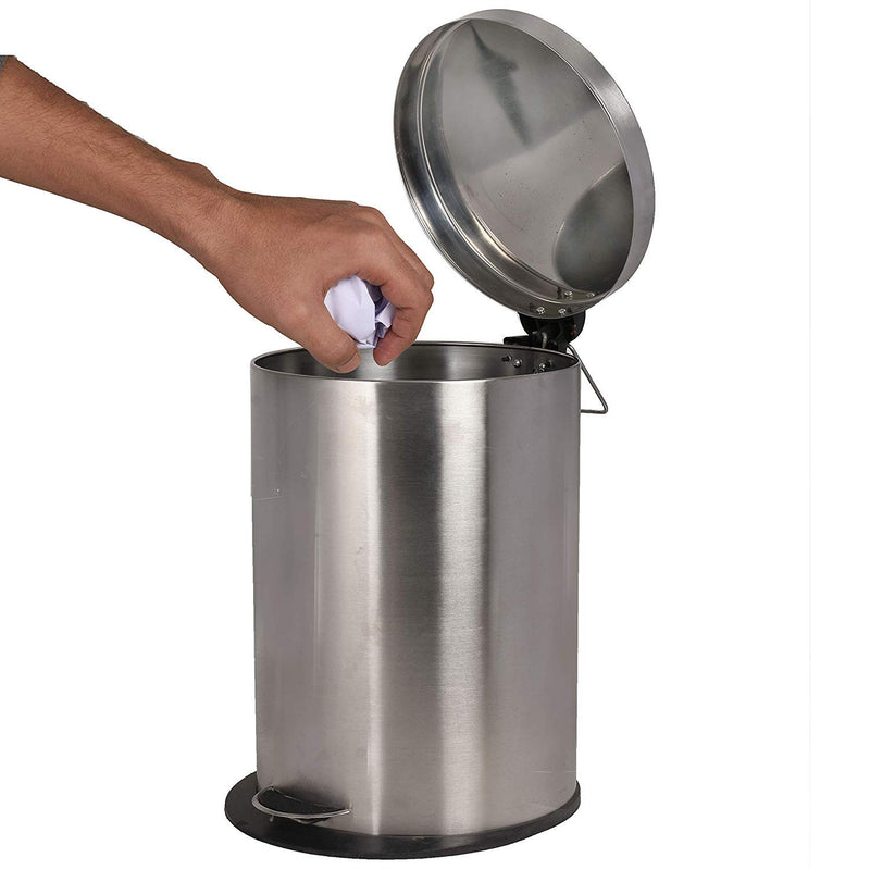 Mofna Stainless Steel Plain Pedal Dustbin With Plastic Bucket (8''X13''- 7 Liter)