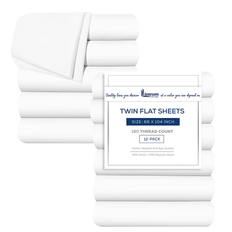 Linteum Textile TWIN FLAT SHEETS 180 Thread Count 66x104 in. White by Linteum Textile Supply