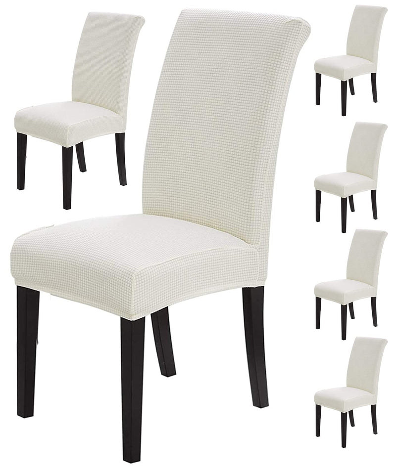 Styleys Dining Chair Cover Slipcovers, Jacquard Chair Seat Protector Removable Washable Spandex Kitchen Chair Covers for Dining Room, Set of 6, Ivory, JLMC01