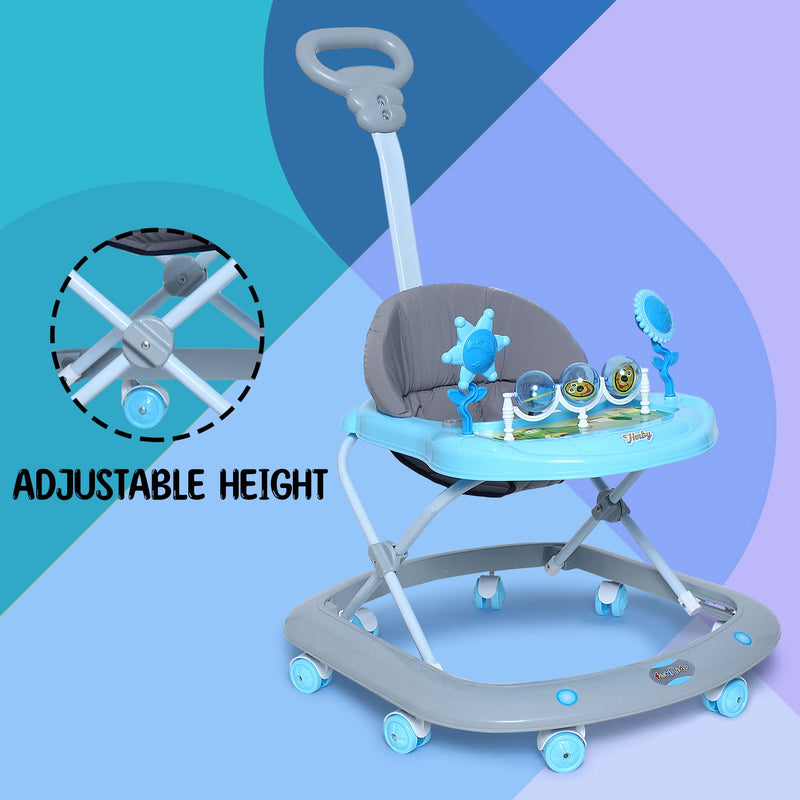 Funride Baby Walker for 6 to 18 Months with Parent Handle Rod - Foldable Activity Walker with Adjustable Height and Parent Handle Rod for Boys and Girls