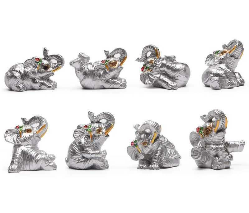 BRASSTAR Resin Statue Eight Elephants gift1.8” Home Office Feng Shui Decor Collection Spirit Animal Talisman Figurine Love Wealth Luck Gather PTZD049 (Silver)