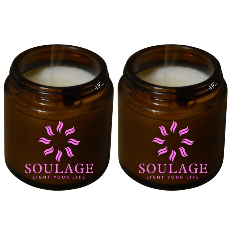 SOULAGE Premium Jasmine Scented Jar Candle| Luxury Aromatherapy| Hand Crafted| Natural Soy Wax| Healing & Meditation| Non Toxic| Anti Mosquito| 40+ Burning Hours| Smokeless & Dripless Set of 2