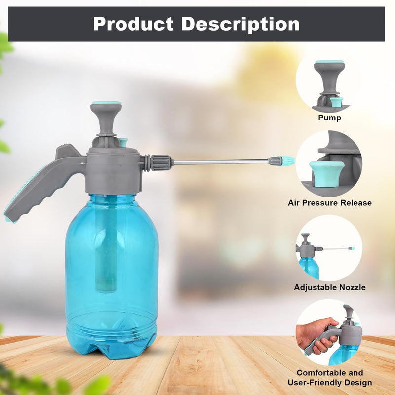 ORILEY Multifunctional Manual Garden Sprayer Pressure Water Pump Bottle with Nozzle Handheld Mist Spray for Flowers Plant Watering Car Glass Home Pesticide & Cleaning (Random Colour,2ltr)