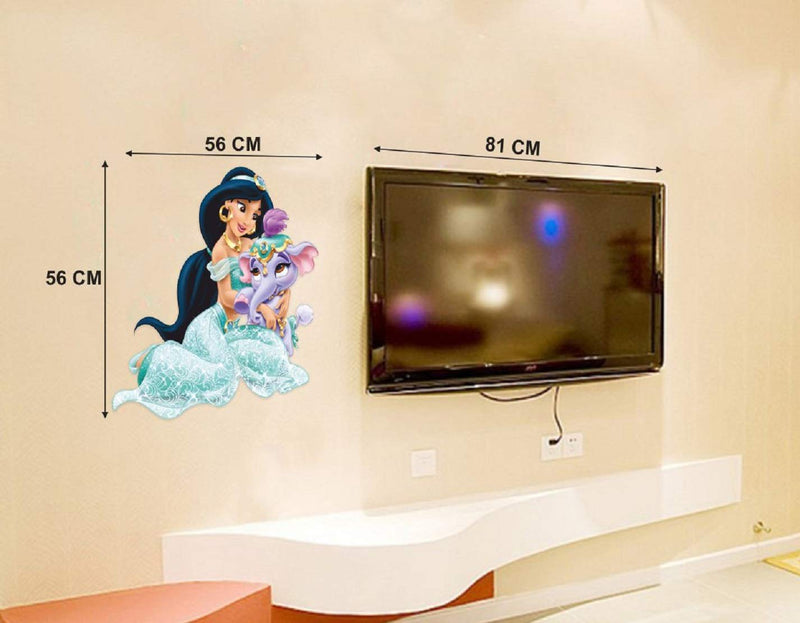 Disney Princess Jasmine with Cute Elephant Self Adhesive VinylWaterproof Decorative Wall Stickers for Hall, Bedroom, Kitchen and Furniture