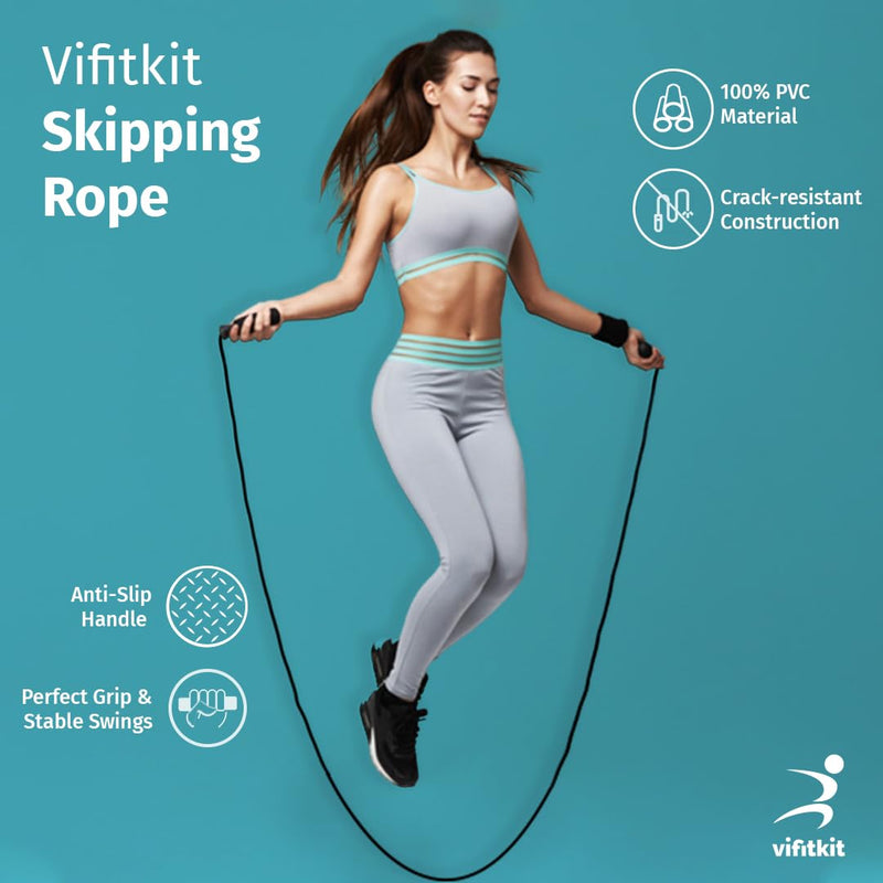 Vifitkit Skipping Rope for Men and Women, Jump Rope With Adjustable Height for Exercise, Gym, Sports, Lightweight, Tangle-Free Design (Black)