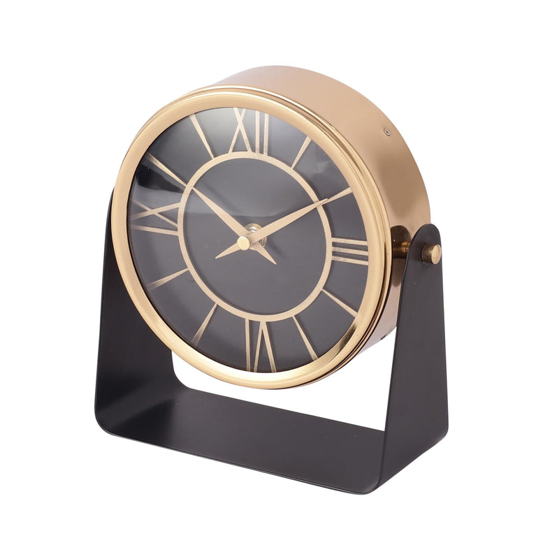 Decor de Maison Handcrafted Gold Black Metal Table Analog Clock For Livingroom Bedroom Kids Room Study Table Centre Table Office Desk (8 Inch Height)