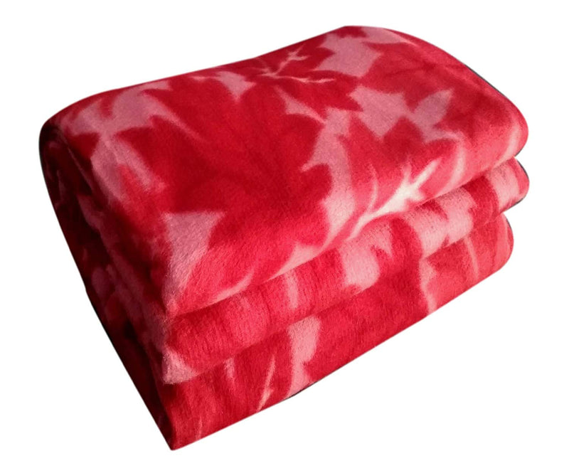 Visnik Leaf Print Woollen Quilt (Single Bed, Red)