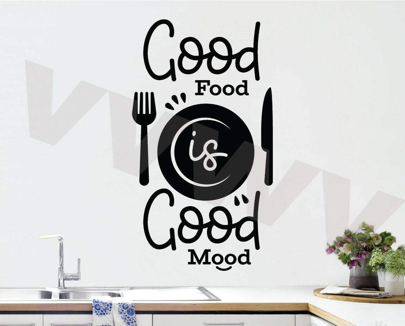 VVWV Good Food Is Good Mood Kitchen Wallpaper Oil Proof Waterproof Wall Sticker Decal Sticker for kitchen Hotel Restaurant Bakery Black 40 x 55 Cm