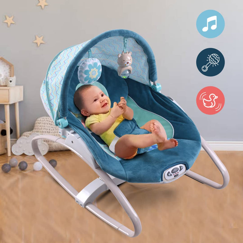 INFANTSO Baby Rocker Portable with Free Mosquito Net & Calming Vibrations & Musical Toy (02 Green)