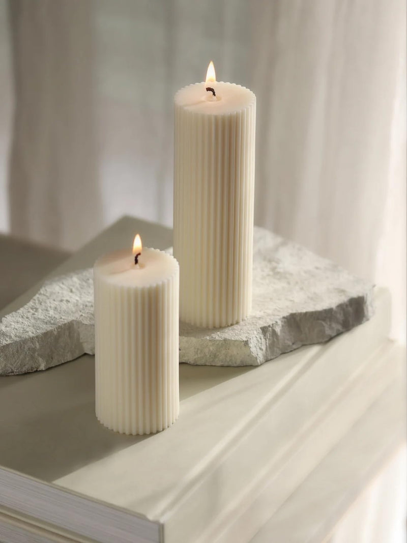 atorakushon Soy Wax Set of 3 White Long Ribbed Pillar Candles Aroma Scented 2''x5''Inches Candle Valentine Gift Home Party Decoration Wedding Spa X-mass