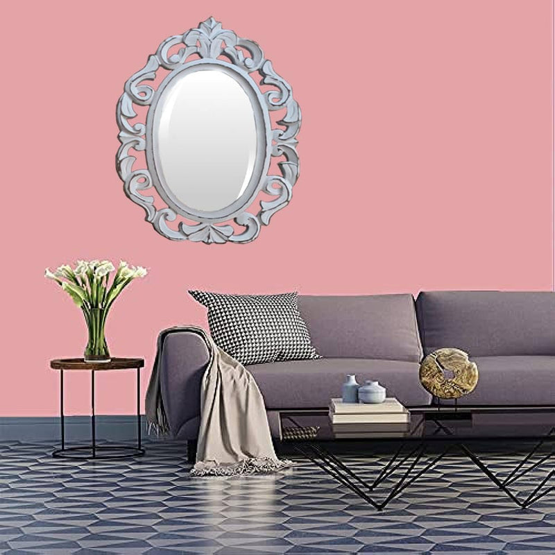 WILDWOOD Wood Wall Mirror, Oval Hanging Mirror, Original Antique Design, Hallway, Bathroom & Living Room White (12x18 Inch)