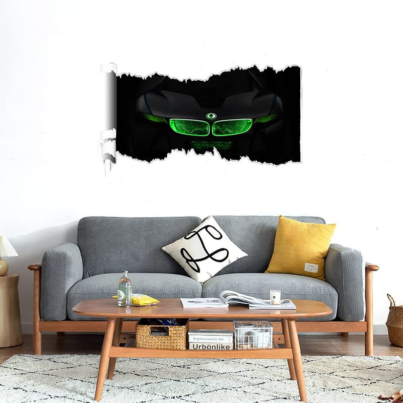 GADGETS WRAP Printed Wall Decal Sticker Scratched Paper Style Wall Decal (90cm x 50cm) - Green Neon Car