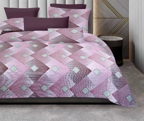 TANISHA HOME DECOR 100% Pure Cotton King Size Bedsheet, 108X120 Inch, 10 Feet Bedsheet, Super King Size XXXL with 2 Pillow Covers... (Pink & Grey)