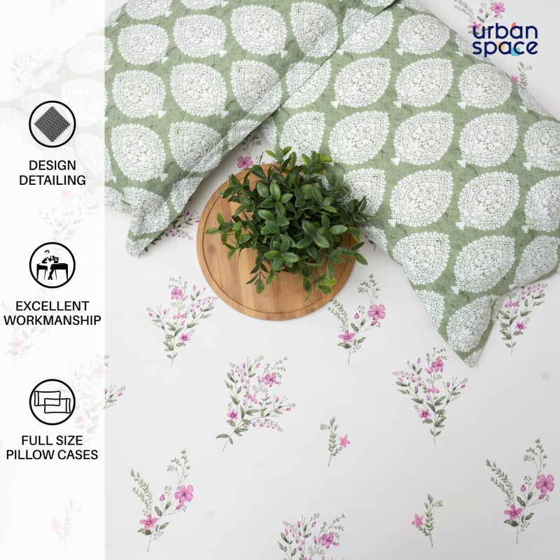 Urban Space Regal 100% Cotton 200 TC Bedsheet for King Bed, King Bedsheet Cotton with 2 Pillow Covers (Size 108 x 108 inches, Amsterdam Valley Pink)