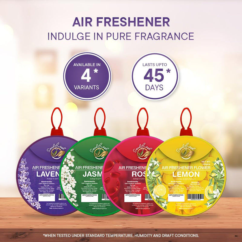 SOULFRESH Air Freshener flower Rose, Lavender, Jasmine, Citrus Block for Bathroom and Toilet 100gm Each - 4 Flower