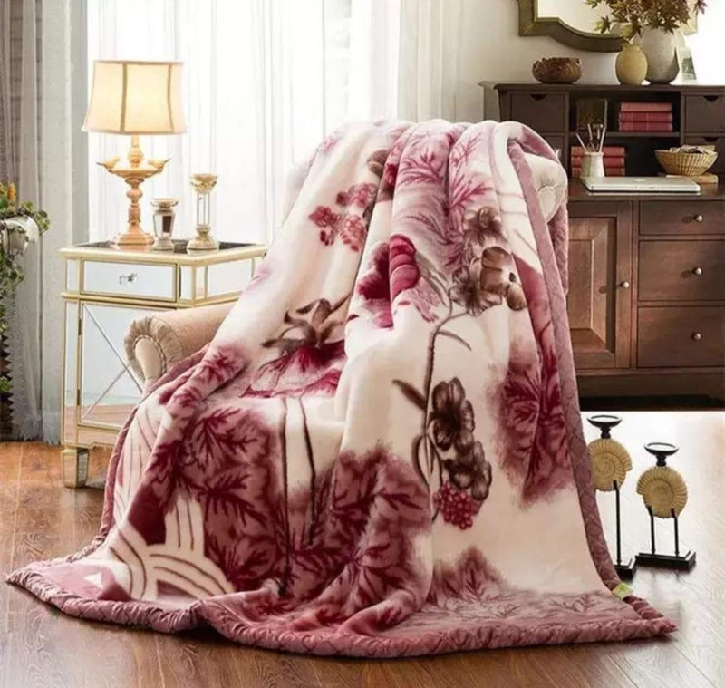 ELSTONE HOME Premium Double Ply Floral Design Double Bed Embossed Reversible Mink Blanket for Heavy Winter