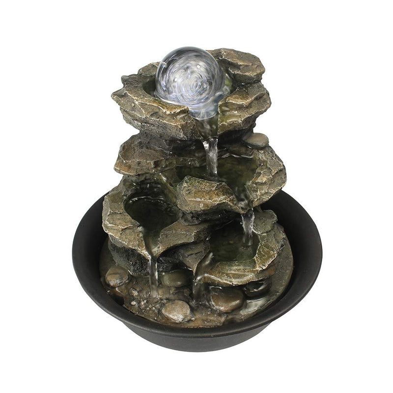 ZEERKEER Spinning Orb Rock Cascading Tabletop Fountain, Zen Meditation Indoor Waterfall Feature with LED Light for Home Office Bedroom Relaxation