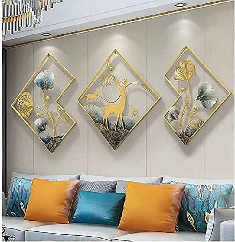 Z M Metal Wall Art Wall Sculpture Wall Hanging Showpiece Perfect For Home Decor, Hotel (DEAR) Set of 3