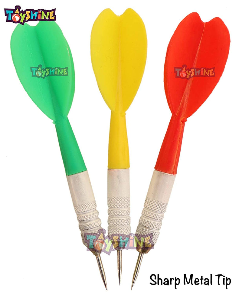 Toyshine Real Cork Wooden Double Sided 15 Inch Dart Board Family Game Set with 3 Steel Tip Needle for Kids and Adults- Multi Color (SSTP) - B