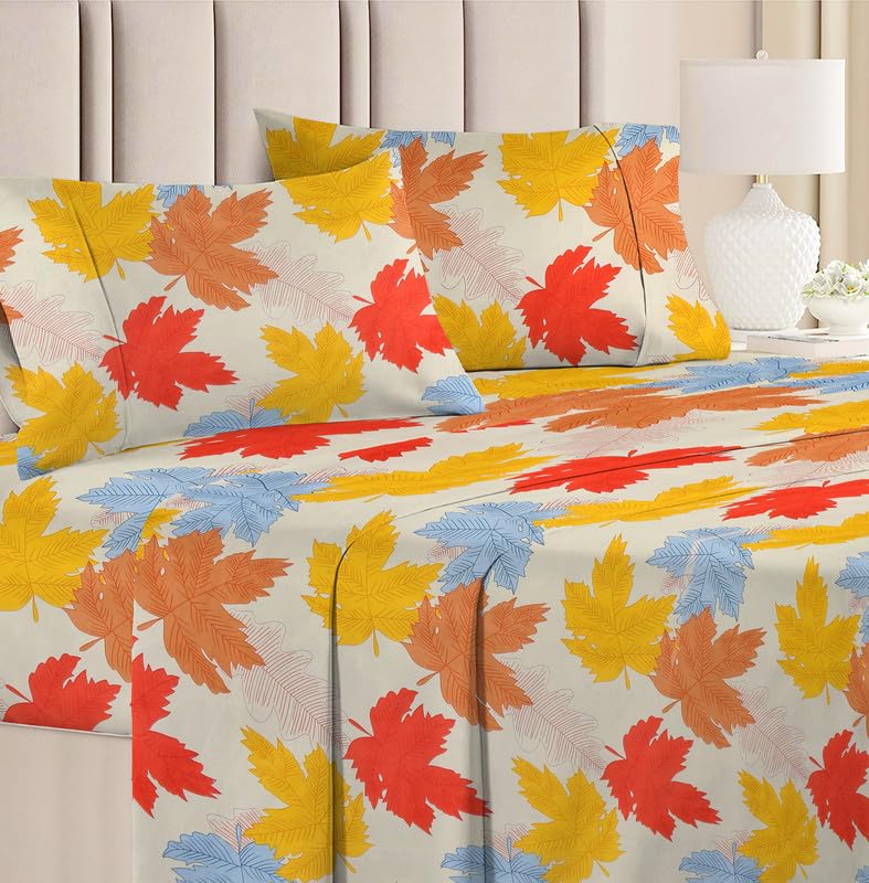 BSB HOME 144 TC Double Floral Bedsheet with 2 Pillow Covers | 120 GSM Soft Brushed Microfiber - Breathable & Wrinkle Free - (88 X 90 Inch, Beige & Red & Yellow)