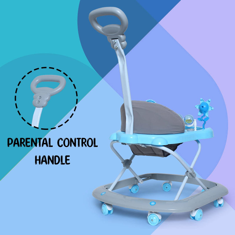 Funride Baby Walker for 6 to 18 Months with Parent Handle Rod - Foldable Activity Walker with Adjustable Height and Parent Handle Rod for Boys and Girls