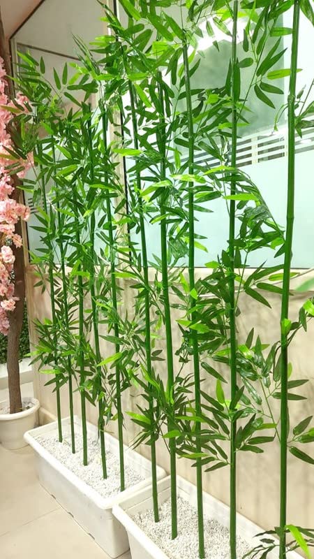 StylishWalls Artificial Bamboo Tree Plant Leaves Sticks Original Bamboo and Polyester without Pot. (10 Pieces; 1 Piece is 6.5 FEET Height, Green)