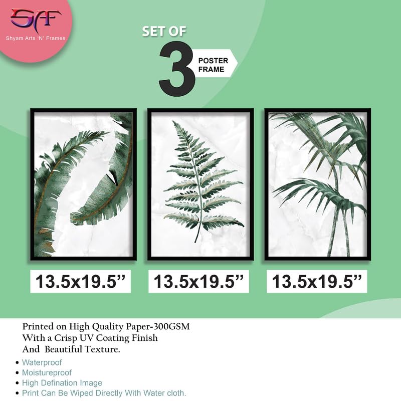 SAF paintings Set of 3 Green Tropical Leaves Wall Painting for Home Decoration SA-BLACKMX33519