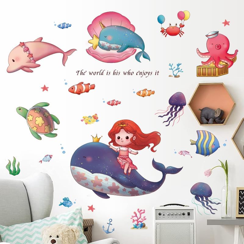 HEUREKA 3D Dolphin Whale Shark Underwater CreatureVinyl Kids Room Nursery Wall Sticker(70 CM X 50 CM)