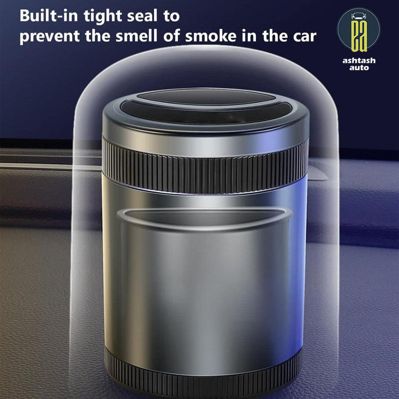 Ashtash Auto Mini Car Trash Can Long Lasting Smokeless Portable Ashtray With LED Blue Light- Black