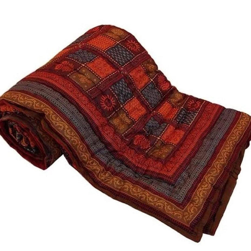 THROW KING Rajasthani Jaipuri Pure Cotton Floral/Dabu Printed Double Bed Jaipuri Razai/Rajai/Quilt/Blanket/Dohar