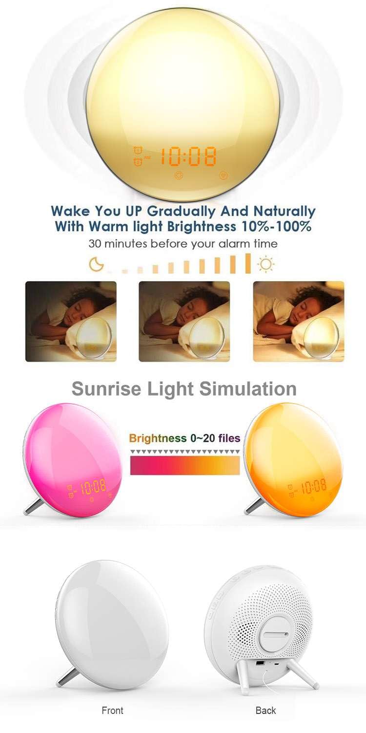 arcnics Polycarbonate-Smart Wifi Sunrise Wake Up Light With Alarm Clock For Bedroom/Bedside Table,Living Room With Fm Radio,Sunrise/Sunset Simulation,4 Alarm Functions,Snooze,7 Colors,7 Natural Sound