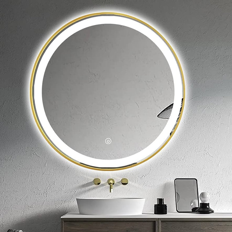 VENETIAN IMAGE 24" Round 6K LED Mirror, Wall-Mounted Bathroom Mirror, Anti-Fog Waterproof Makeup Vanity Mirror, Smart Dimmable Memorry Function Mirror (Gold Frame)