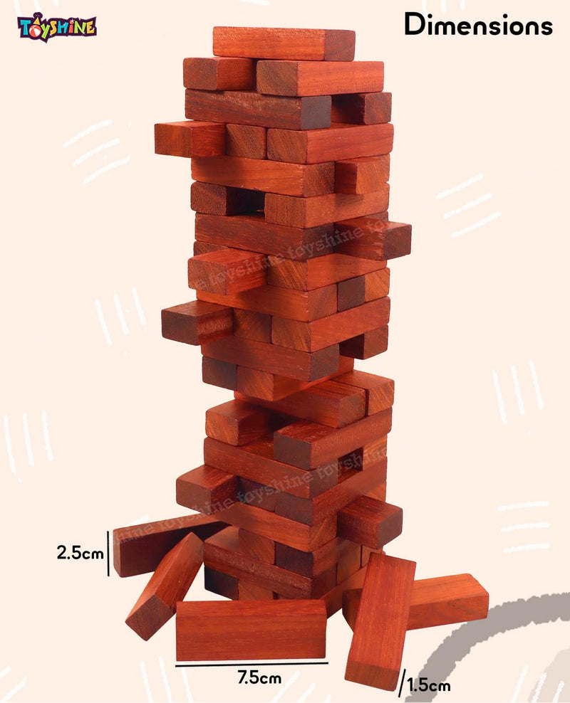 Toyshine Wooden Tower 54 Pcs Wooden Building Block, Stacking Game, Tumbling Tower Game for Kids Adult Boys Girls- Classic Padauk