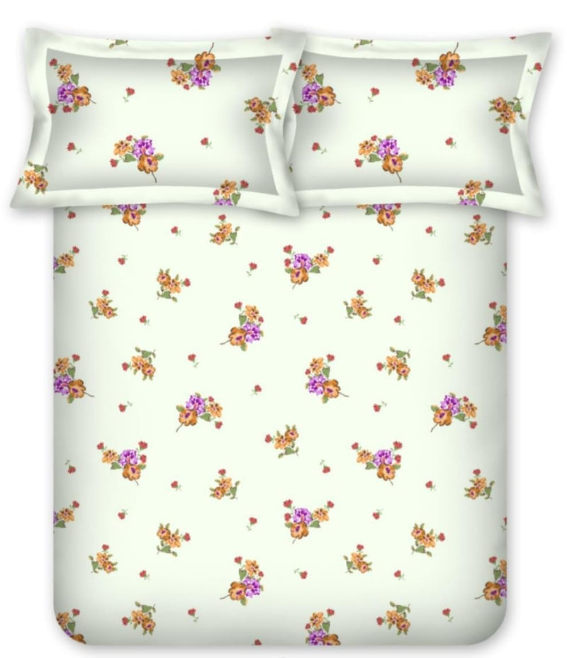 Bombay Dyeing King Size 180 TC 100% Cotton Bedsheet with 2 Pillow Cover- 525B Floral Collection - Size: 274cm x 274cm - 7503 Orange