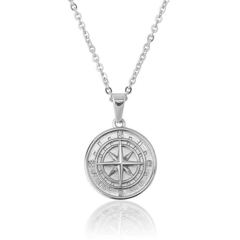 Fashion Frill Silver Chain Pendants For Men Round Pendant Silver Compass Necklace Chain For Men Boys Men's Jewellery Pendant Necklace Accessories