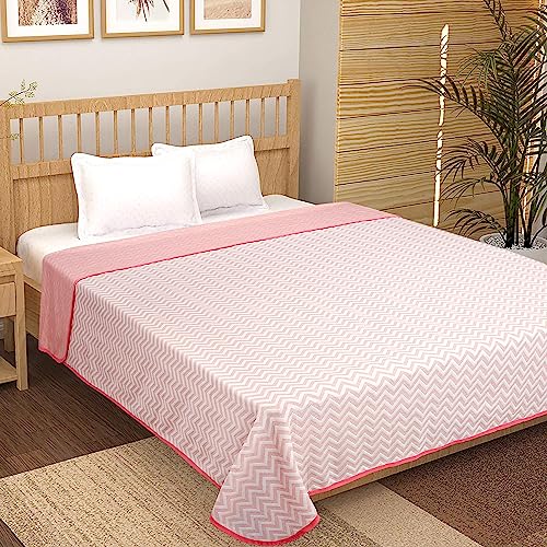 VAS COLLECTIONS Premium Cotton Viscose Dohar/AC Quilt/Blanket for Single Bed Size (60 x 86 inches) |Lightweight Knitted Dohar with a Matching Handbag - 250 GSM | Single - 150x220 cms - Pink & White