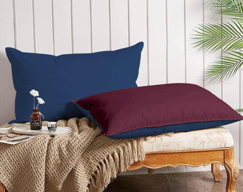 Jaipur Linen Microfiber Pillow Set of 2 for Sleeping 20 Inch X 36 Inch - Blue Maroon