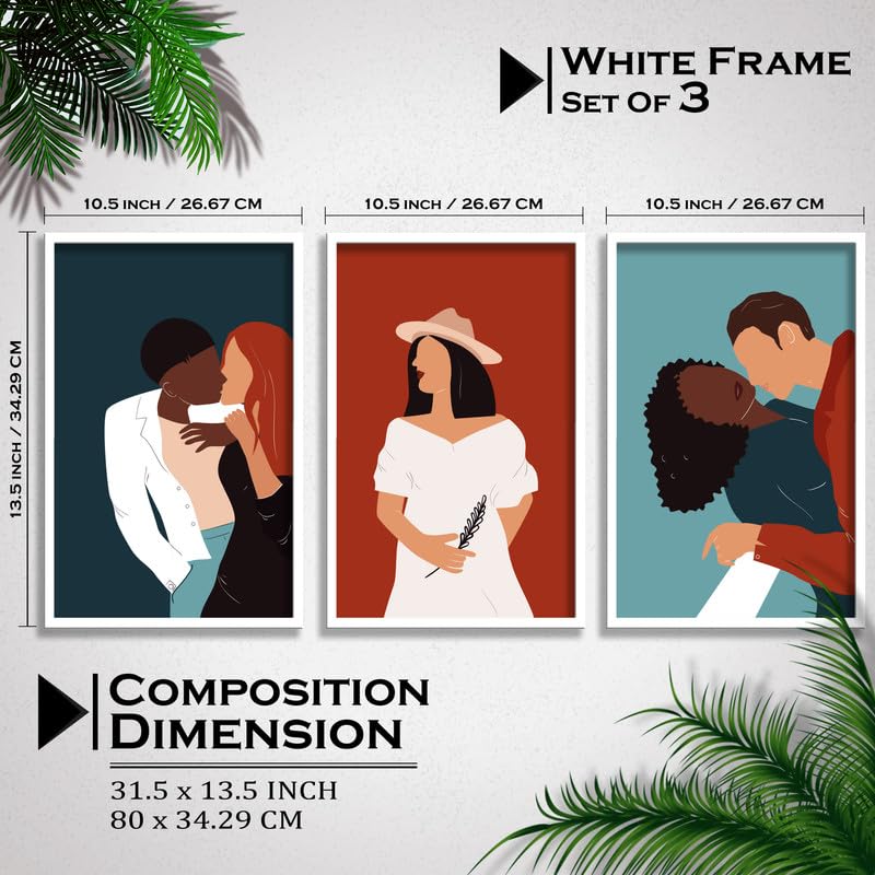 SAF paintings Set of 3 Romance couple Boho modern art design Premium white Framed Bohemian wall painting for for Wall, Home and Living Room Decoration 80 cms x 34.29 cms COMBO-2152-K3