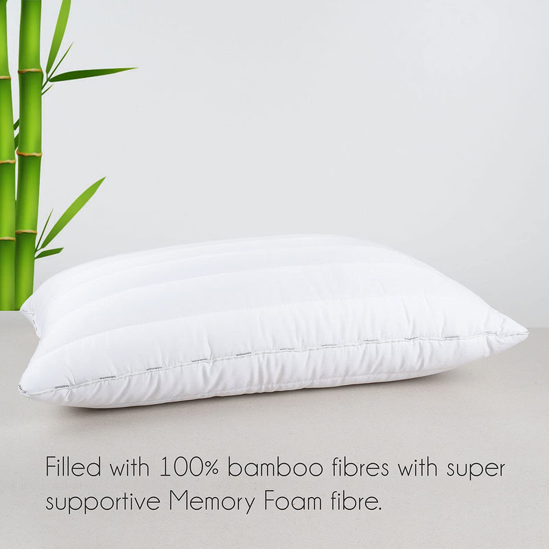 SPREAD SPAIN Bamboo Orthopaedic Bed Pillow Filled with Bamboo Fibres and Memory Foam Fibre, Perfect for Side, Back and Stomach Sleepers (White, 45 x 68 cm)