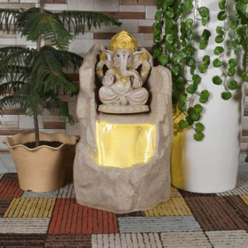 Shawshank Water Fountain 2.5ft Pahad Ganesh Water Fountain Indoo Fountain for Home Office Living Room Dcor with LED Lights and Water Pump Set