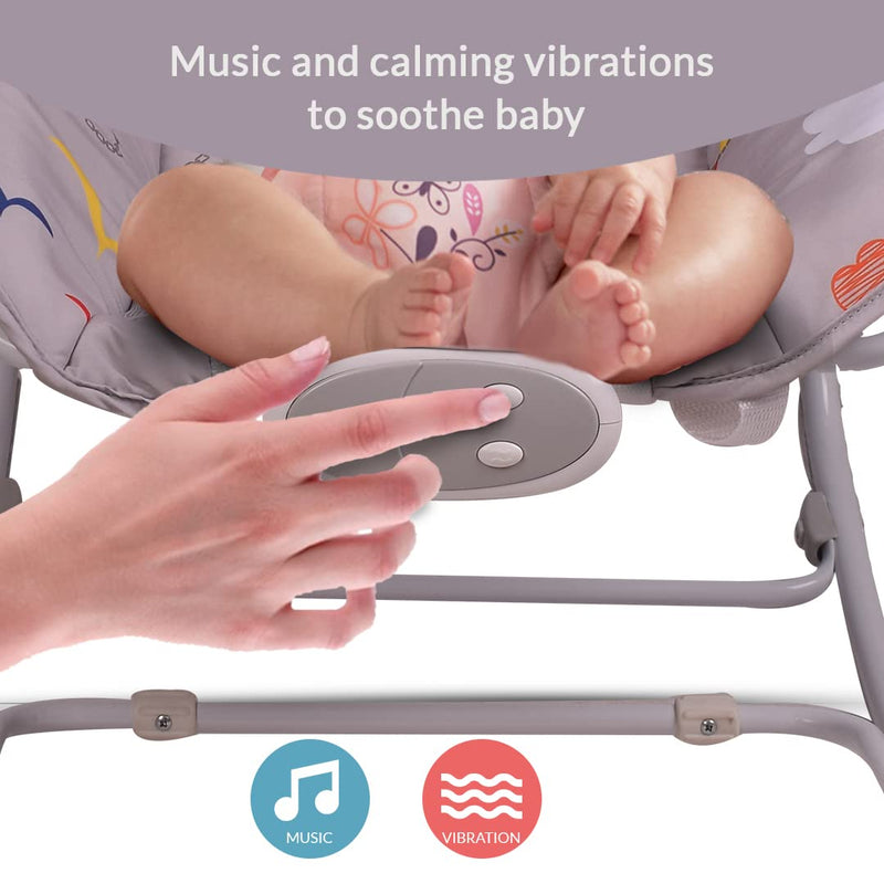 INFANTSO Baby Rocker Portable with Free Mosquito Net & Calming Vibrations & Musical Toy (03-Grey)