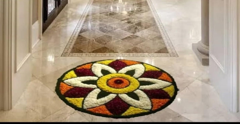 ROYAL TREND Super Soft Microfiber Traditional Modern Rangoli Door Mat for Home, Living Room, Beside Runner for Bedroom Decoration (24 x 24 Inch,)