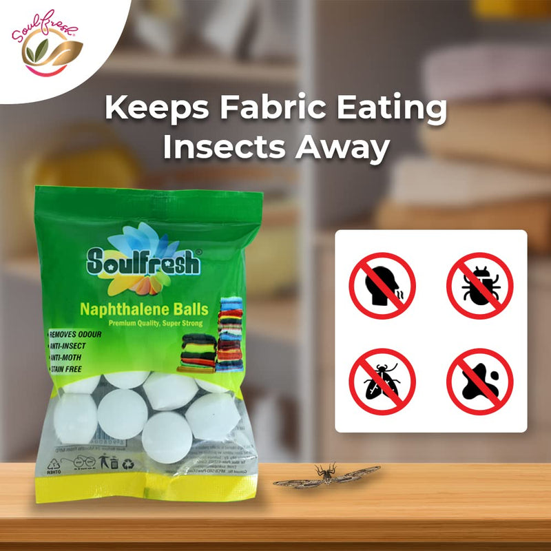 SOULFRESH Naphthalene Balls White Kapoor Goli Stain-Free Insect Repellant Mothballs Sanitary Cubes for Commercial Use Cloth Wardrobe, Almirah, Bookshelves, & Drawers- 100g Pack of 2 (Total 200gm)