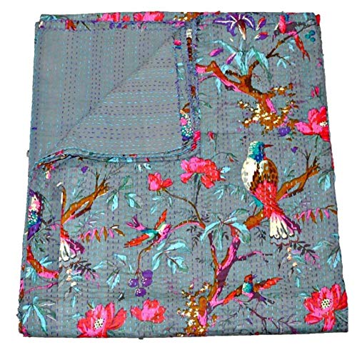 Textile Work Creations Kantha Quilt - Hippie Bed Cover Throw and Cotton Blanket Twin-Size Kantha Quilt Handmade 60 x 90 inch Single Size