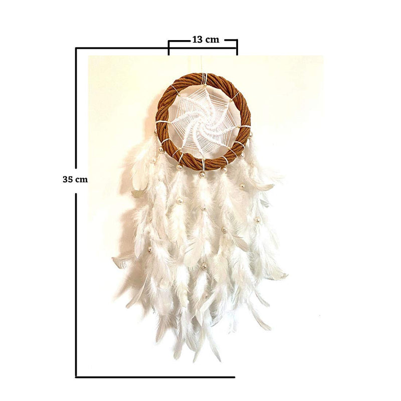 rooh Dream Catcher~White Magic Wreath With Pretty Lights~Handmade Hangings For Positivity(Can Be Used As Home Decor,Gift,Wall Hangings,Meditation Room,Yoga Temple,Wind Chime&Feather Car Hanging)