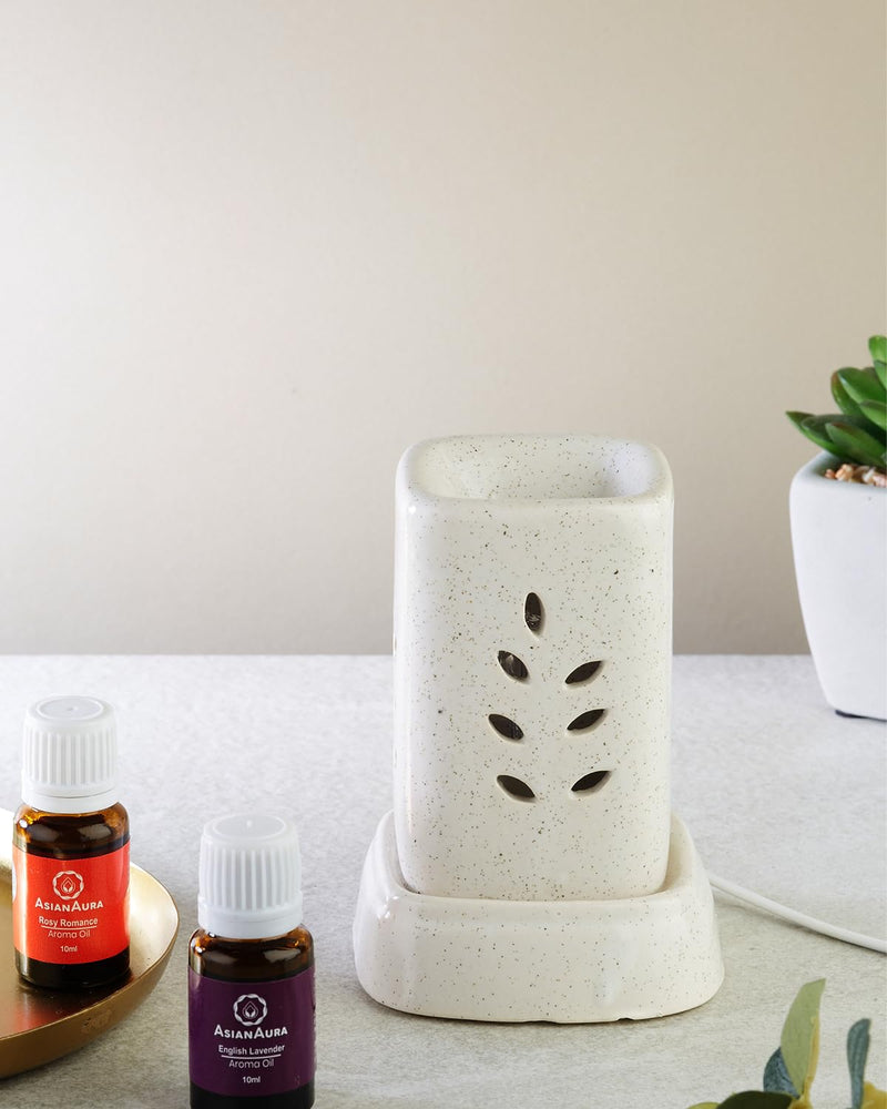 AsianAura Ceramic Electric Aroma Burner Diffuser Set (8 x 11.5 cm, White)