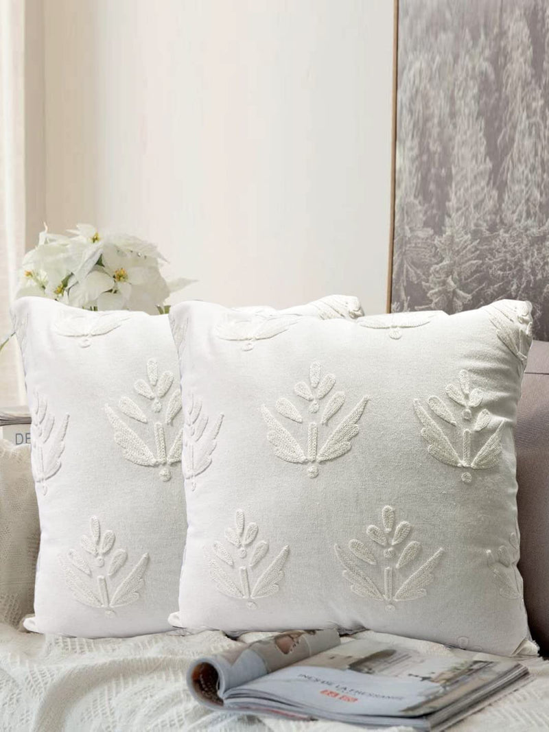 aRDENMEAD Set Of 2 Decorative Cushion Covers Throw/Pillow Cushion Covers With Embroidery. Cotton Cushion Cover Set For You Sofa,Living Room (16 X 16 Inches | 40 X 40 Cm, White), 210 TC